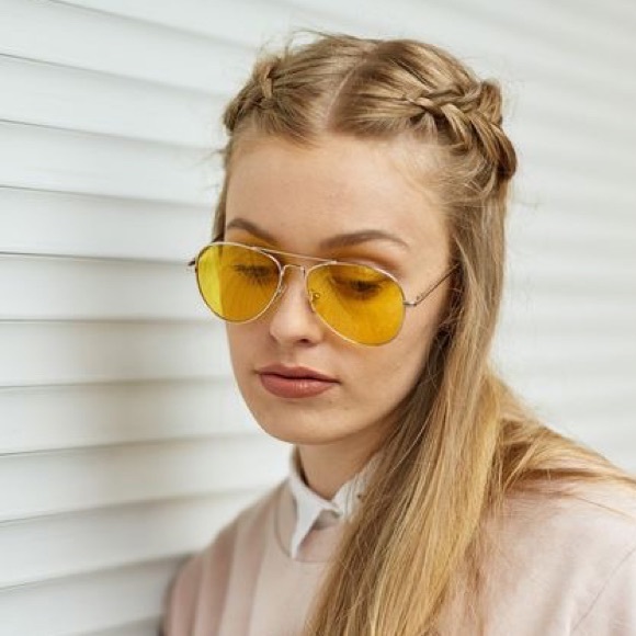 🍋 Transparent Limoncello Yellow Silver Frame Classic Aviators - Picture 2 of 4